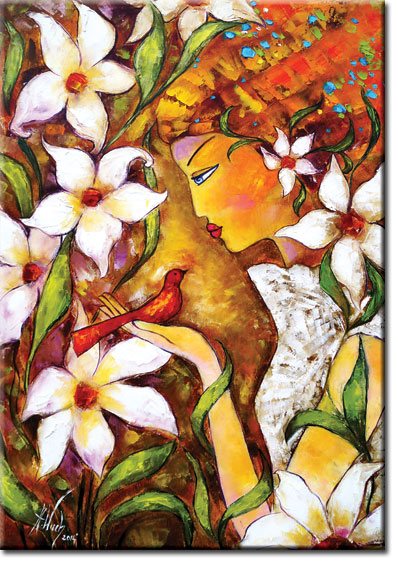 plakat z malarstwem dziewczyna z kwiatami