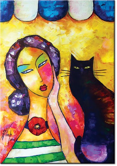 plakat jak malowany kobieta z kotem