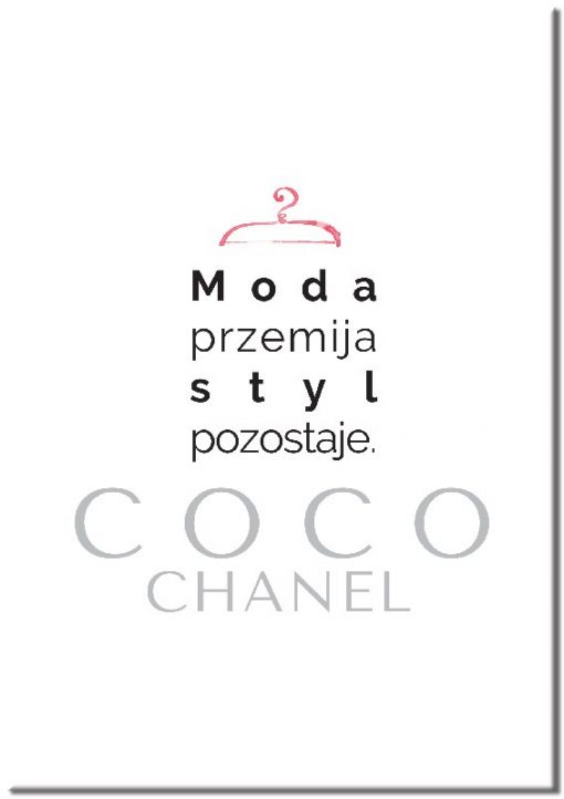 plakat z Coco Chanel i wieszakiem