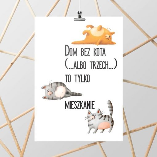 plakat z napisem o kotach w domu