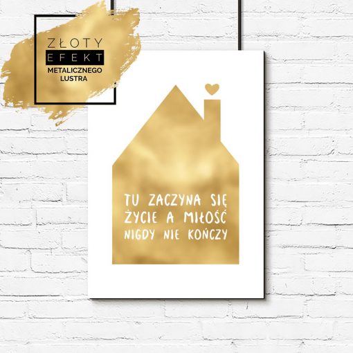 Złoty plakat dom, miłość