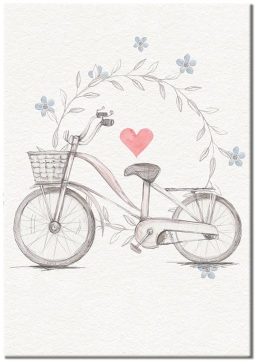 plakat z rowerkiem i kwiatami