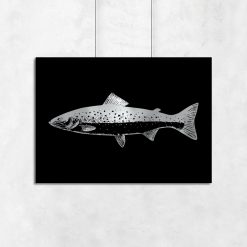 srebrny plakat z motywem rybki