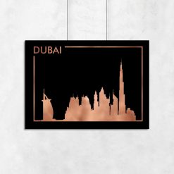 metaliczny plakat z motywem Dubaju