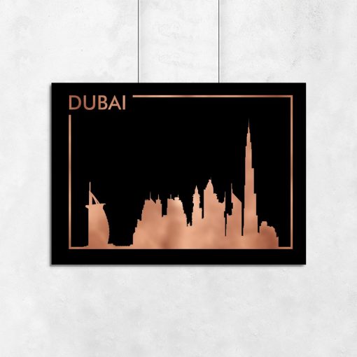 metaliczny plakat z motywem Dubaju