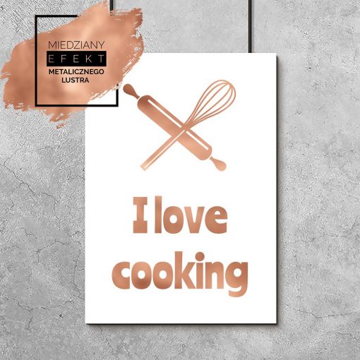 Miedziany plakat i love cooking