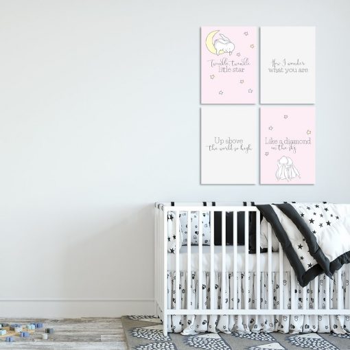 szaro-różowy zestaw plakatów do pokoju dziecięcego