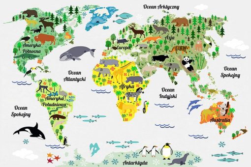 Kolorowa mapa świata w postaci fototapety