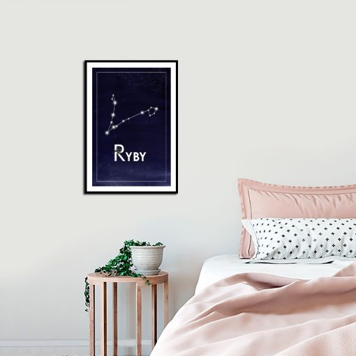 Granatowy plakat z gwiazdozbiorem ryb do sypialni