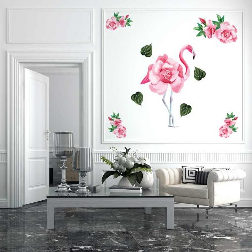 Naklejka na ścianę róże i flamingi
