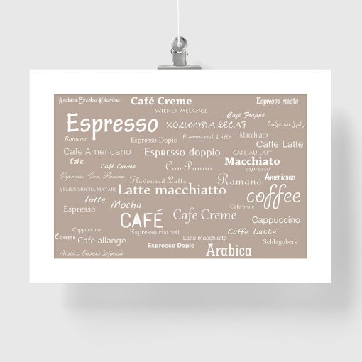 Plakat z nazwami kawy
