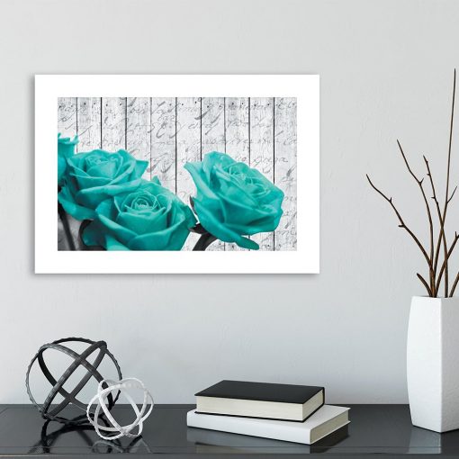 plakat turkusowych róż na ścianę