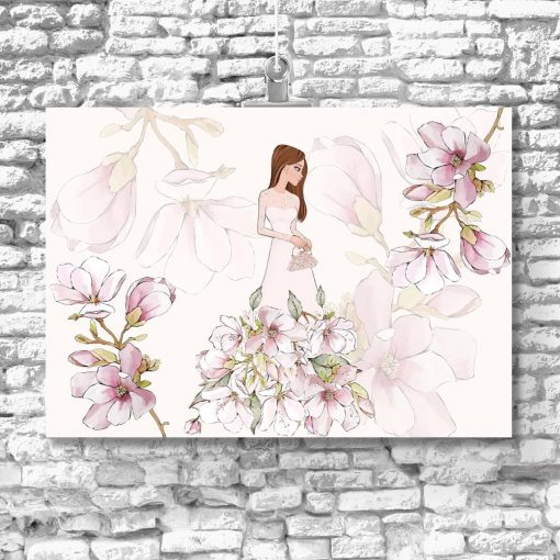 Plakat z lalką i magnolią