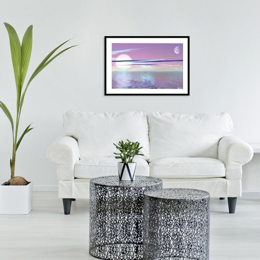 plakat z morzem w pastelowych barwach w salonie