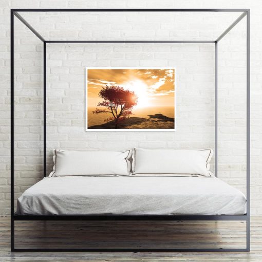plakat z zachodem słońca nad łóżko