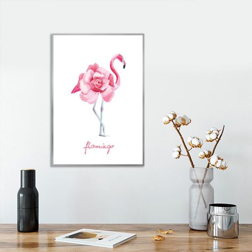 plakat z flamingiem i kwiatem
