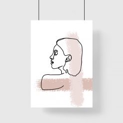 plakat szkic kobieca twarz i beżowe smugi