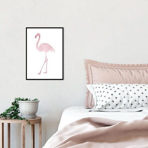 Różowo-złoty plakat z motywem flaminga