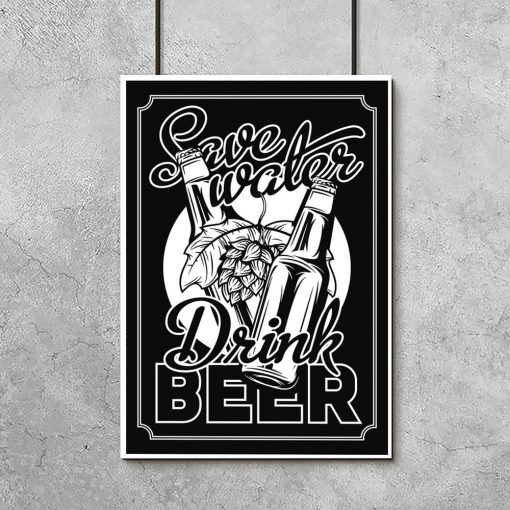 czarno-biały plakat o piwie