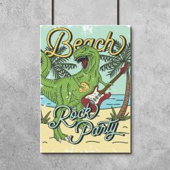 zielony plakat z dinozaurem na plaży