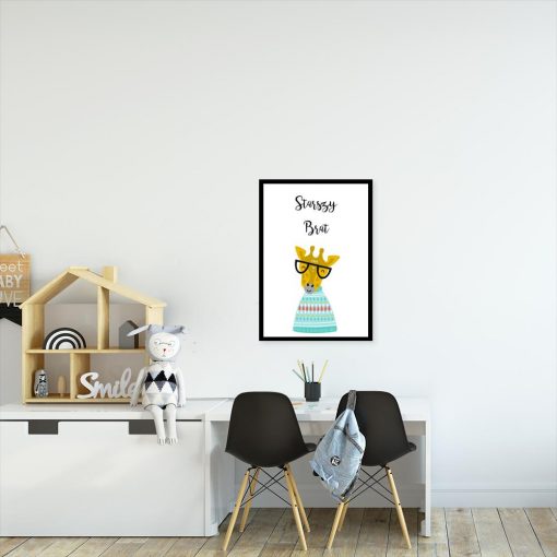 plakat z żyrafą w okularach na ścianę pokoju dziecka