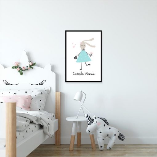 plakat z królikiem w sukience w kropki do pokoju dziecka