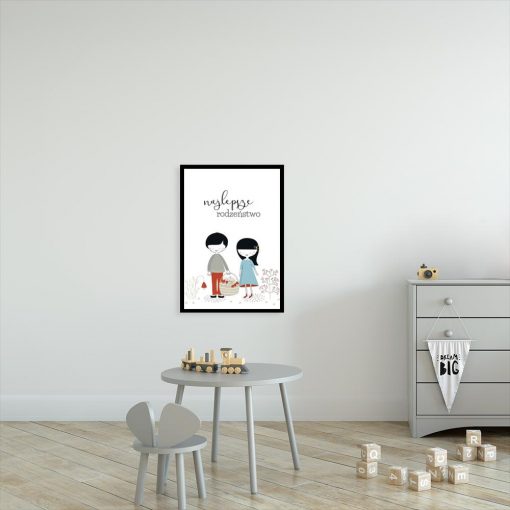 plakat z dwójką dzieci na ścianę pokoju dziecka