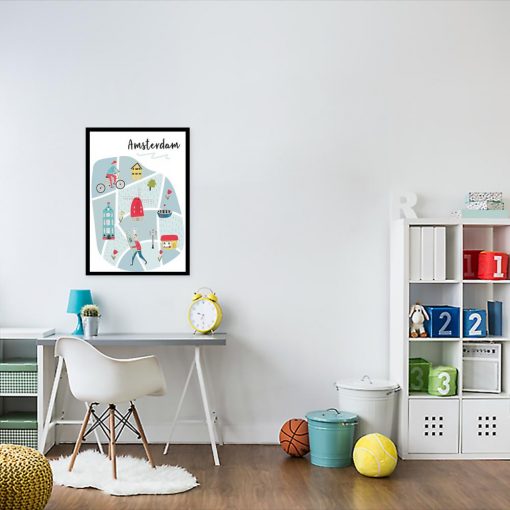 plakat z kolorowymi elementami do pokoju dziecka