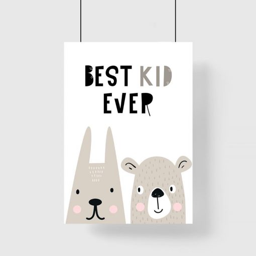 plakat z napisem Best kid ever i zwierzętami dla dziecka