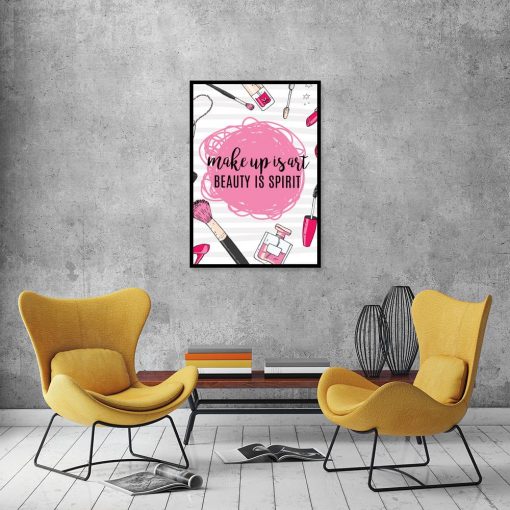 różowy plakat z napisem o makijażu
