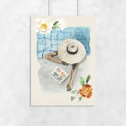 beżowy plakat kobieta w basenie