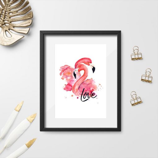 plakat różowe flamingi