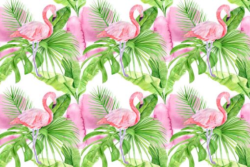 Tapeta z flamingami na tle tropikalnych liści