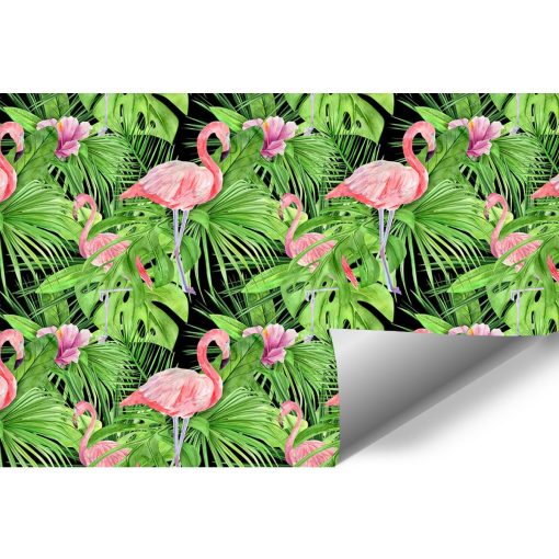 liście zielone i flamingi jako dekoracja ścienna