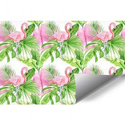 Fototapeta z flamingami na tle tropikalnych liści