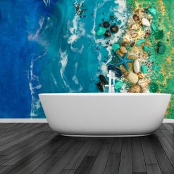 Dekoracja do łazienki fototapeta z morskim motywem turkusowo niebieska