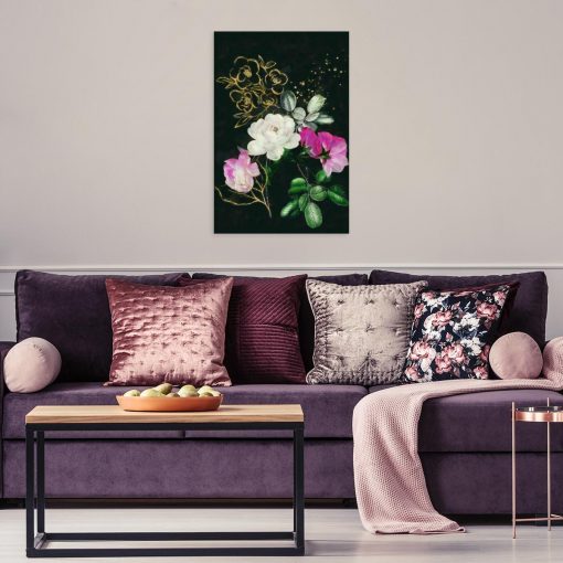 Obraz z kwiatami na czarnym tle na ścianę salonu