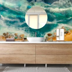 Dekoracja do łazienki fototapeta z morzem w kolorze turkusowo niebieskim