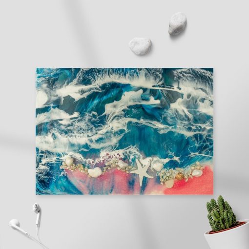 obraz resin sea kolorowe morze z kamieniami i muszlami
