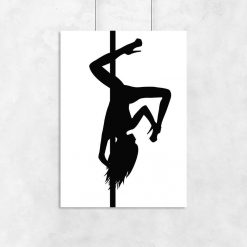 Biało-czarny plakat z trudną figurą pole dance