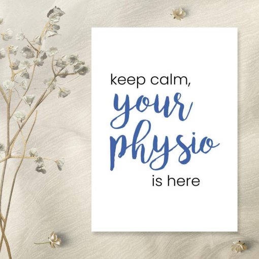 Plakat z niebieskim napisem - Your physio