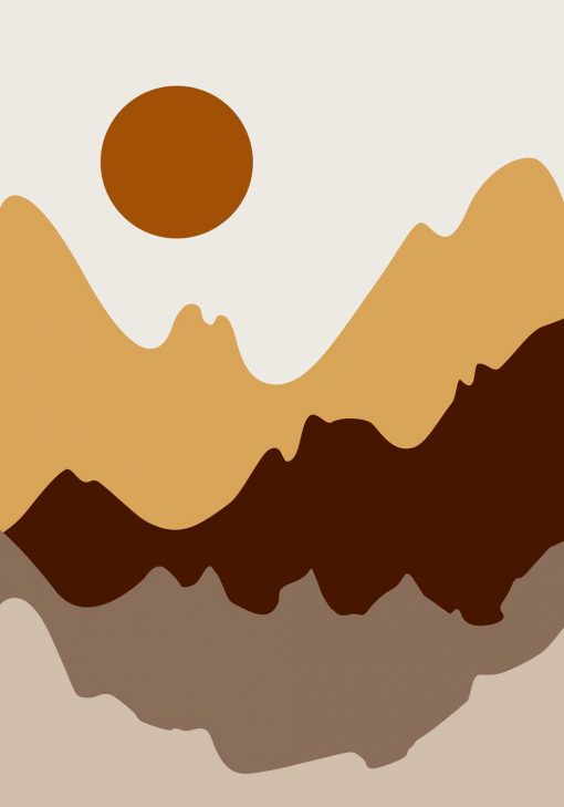 Plakat słońce nad dolinami w górach