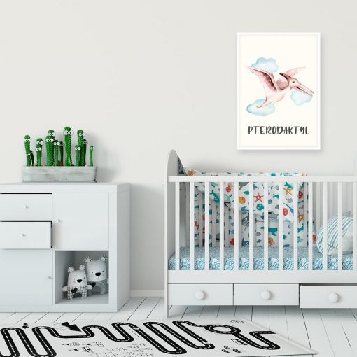 Beżowy dinozaur - Plakat nad łóżeczko dziecka