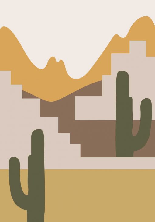 Plakat dwa kaktusy na pustyni
