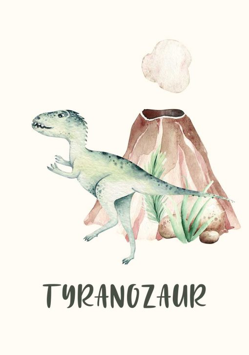 Plakat edukacyjny z tyranozaurem dla chłopca