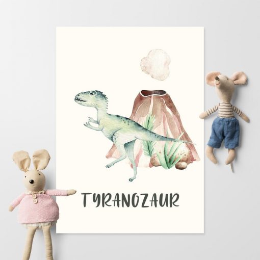 Edukacyjny plakat dziecięcy z dinozaurem