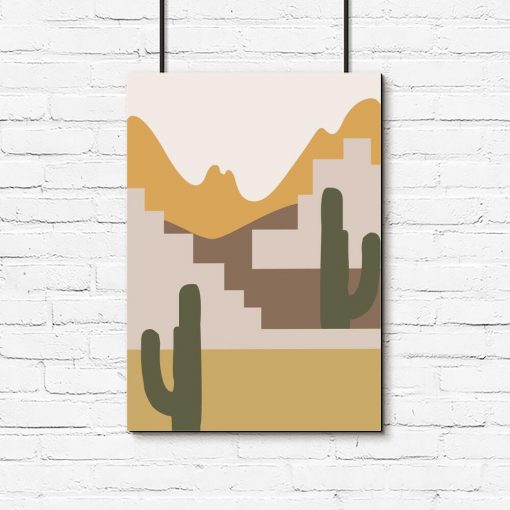 Plakat z motywem pejzażu z kaktusami