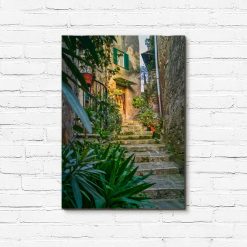 Obraz z wąskimi schodami i roślinami
