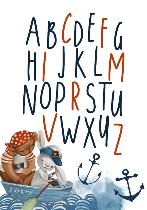 Plakat dziecięcy z alfabetem - marynarze