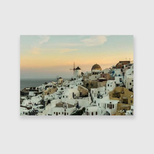 Obraz przedstawiający domki w Santorini do sypialni